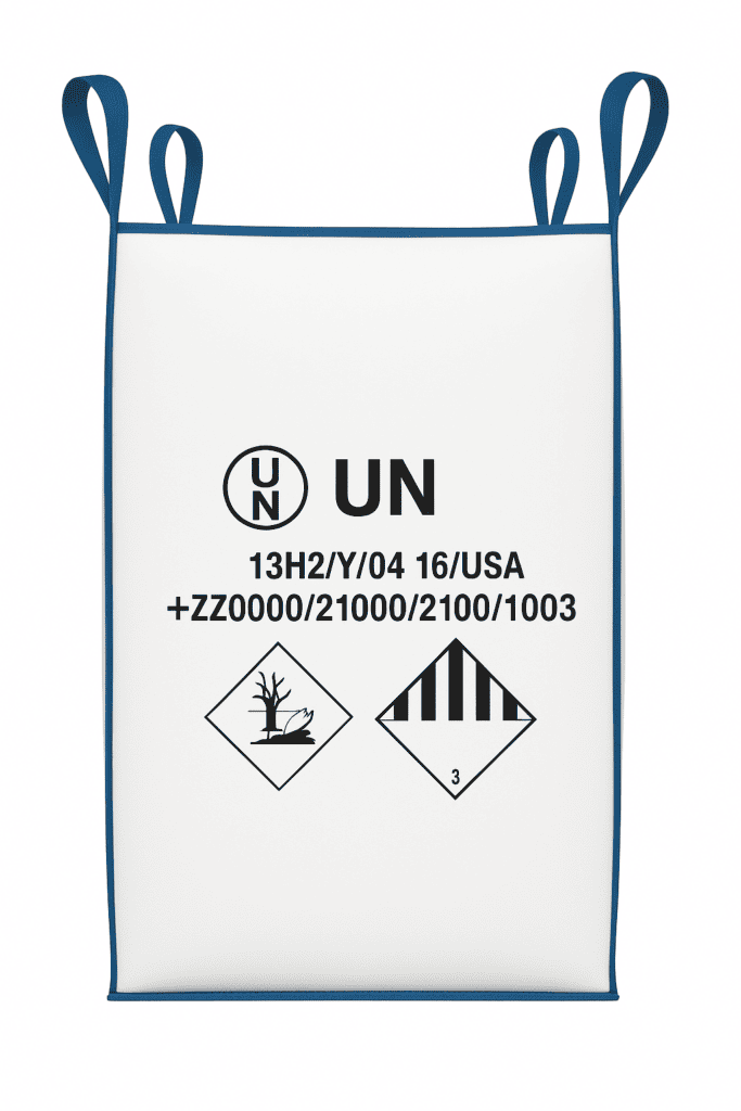 UN label markings on a certified bulk bag